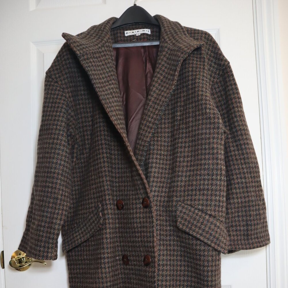 Capri Brown Tweed Double Breasted Overcoat Womens Size 12 (100% Pure Wool)